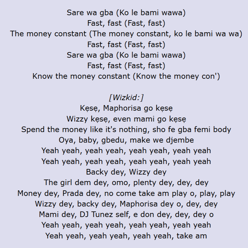 DJ Tunez Ft. Wizkid, DJ Maphorisa & Mavo - Money Constant (Lyrics)